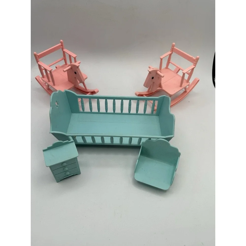 VINTAGE Bouncin‎ Babies FURNITURE LOT 1988 Crib, Rocker Horse, Dresser, Chair